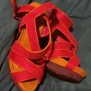Fuchsia purple and orange suede platforms